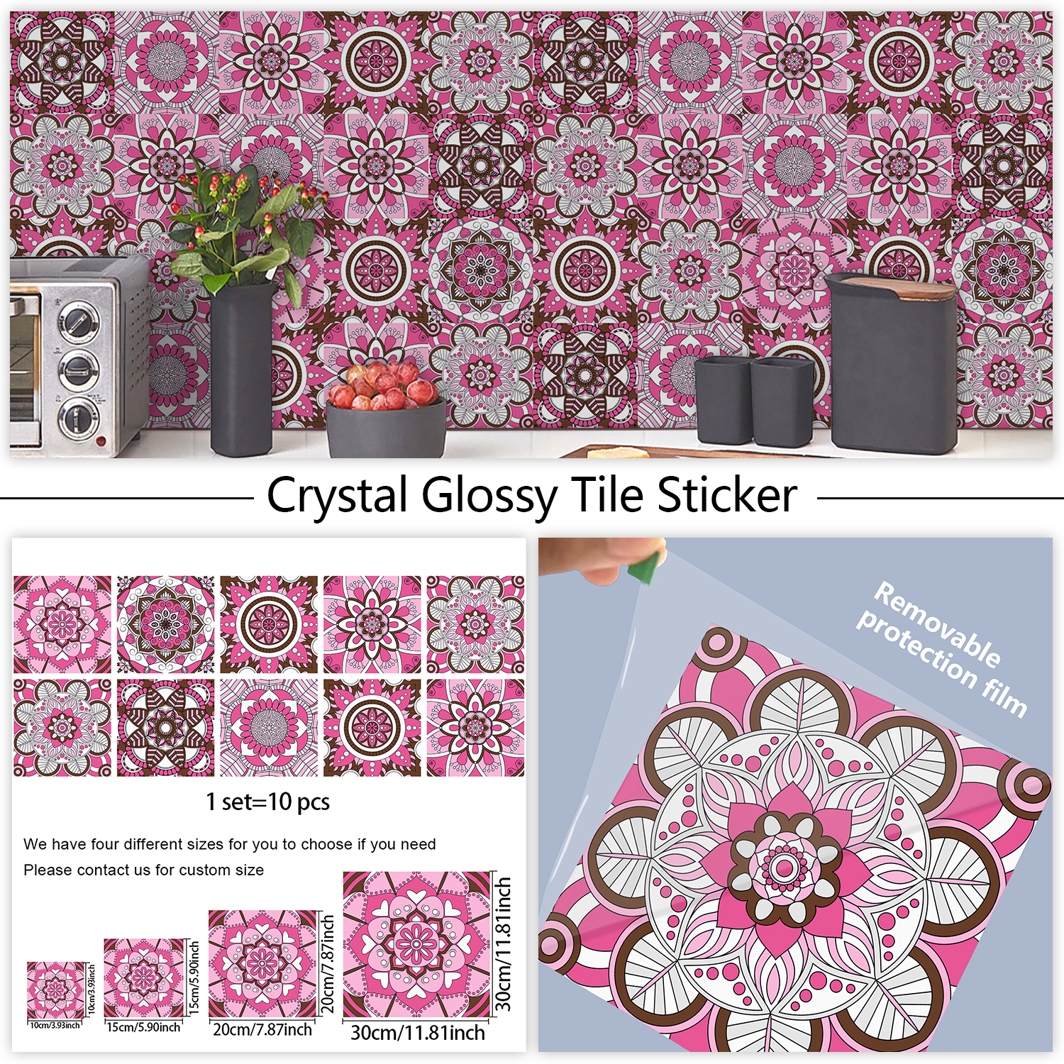 Commercial Kitchen Tiles - Pink Mandala Vintage Decor Tiles Styles