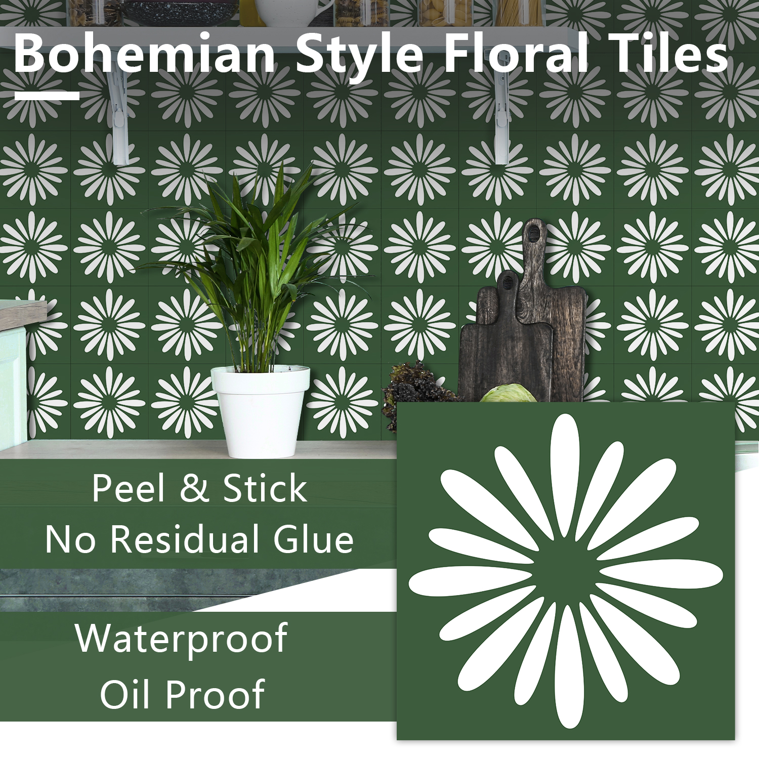 10pcs Green Daisy Matte Surfac - Commercial Kitchen Tiles incelemesi ve fiyatı
