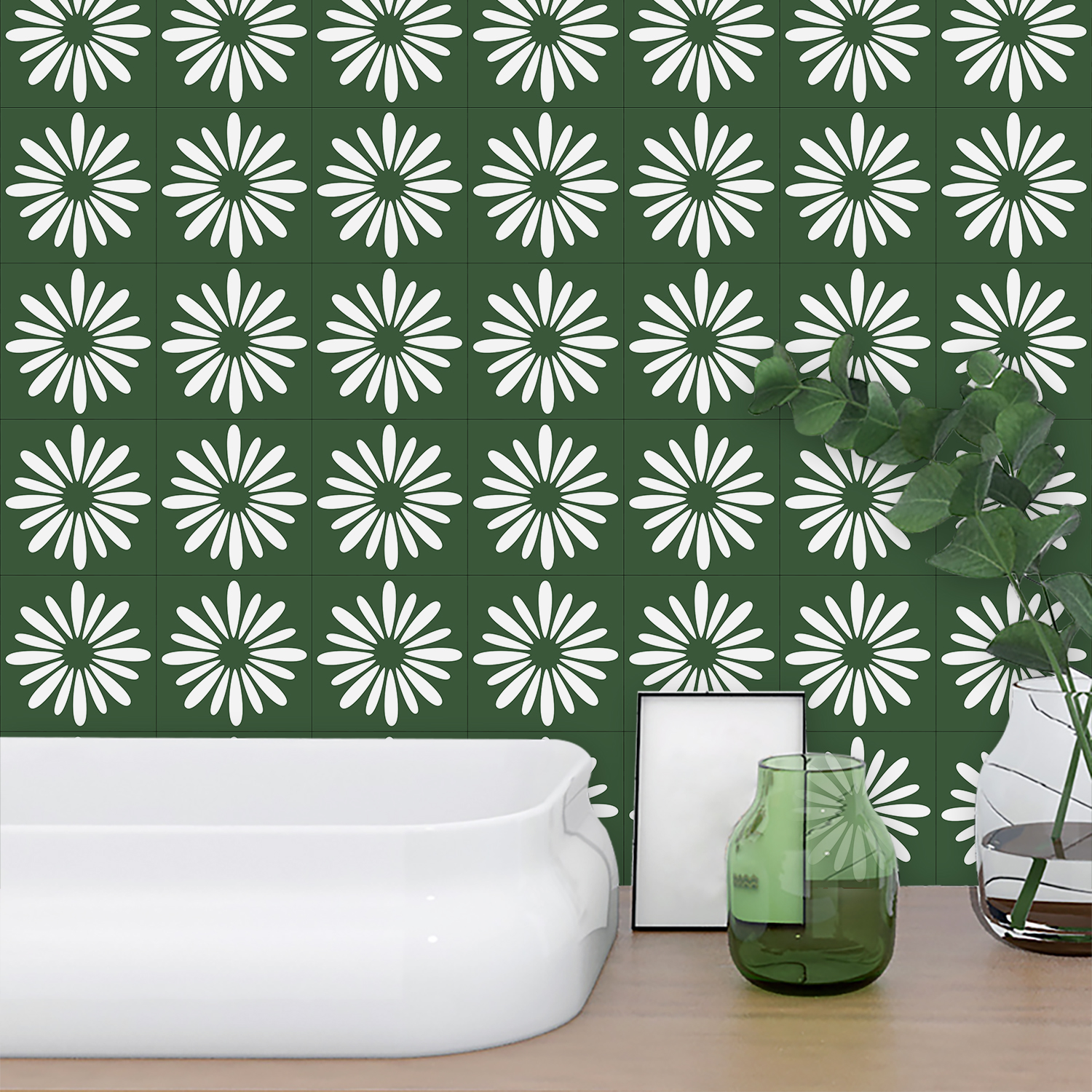 10pcs Green Daisy Matte Surfac - Commercial Kitchen Tiles incelemesi ve fiyatı