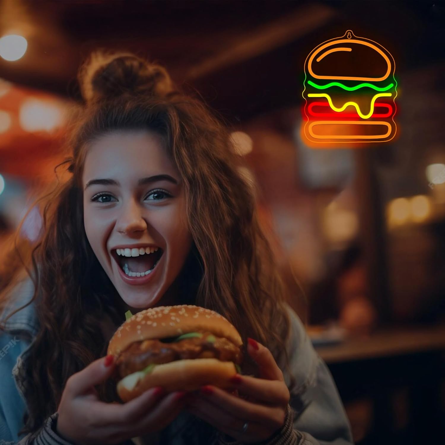 Burger Neon Sign with Layered  - Commercial Kitchen Walls incelemesi ve fiyatı