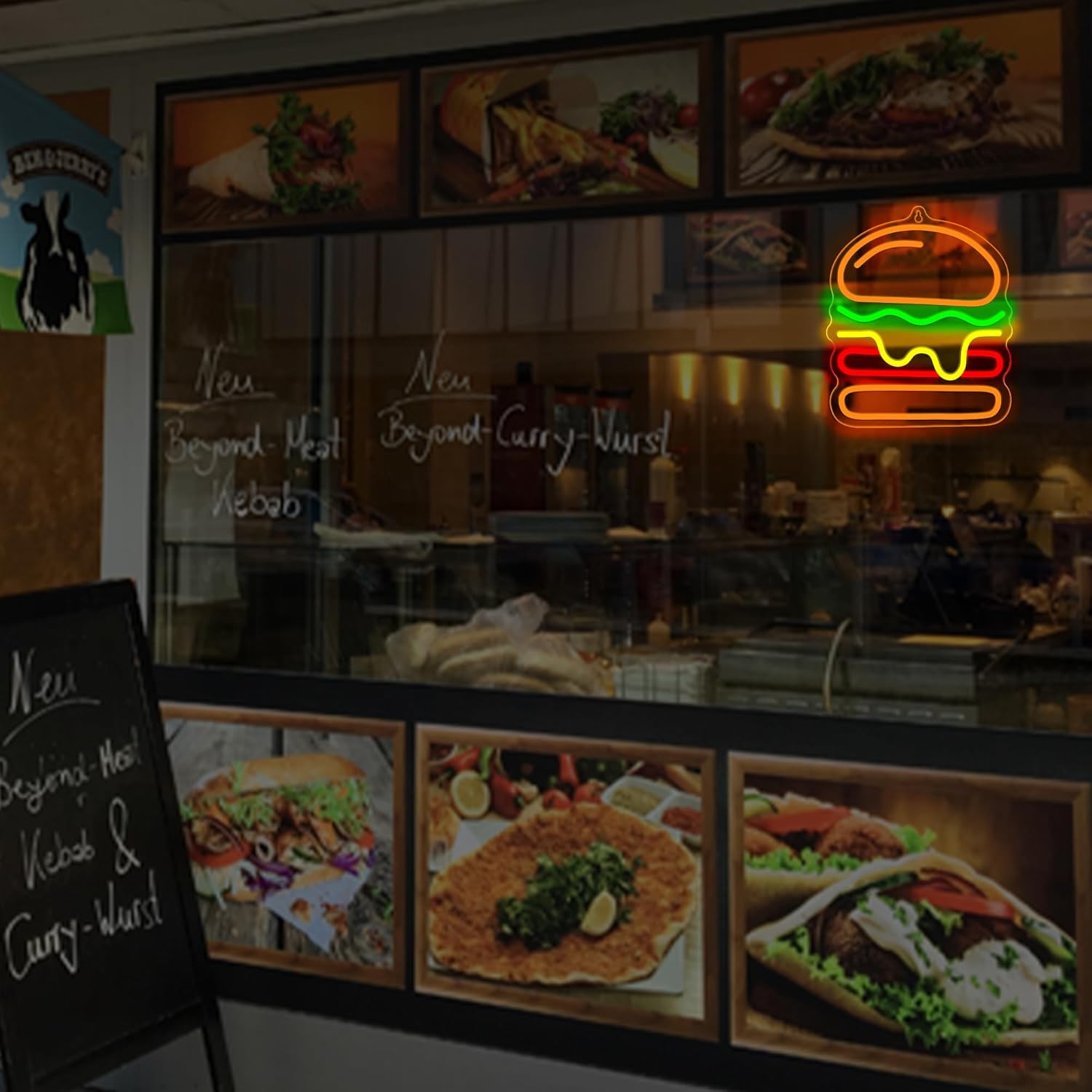 Burger Neon Sign with Layered  - Commercial Kitchen Walls incelemesi ve fiyatı