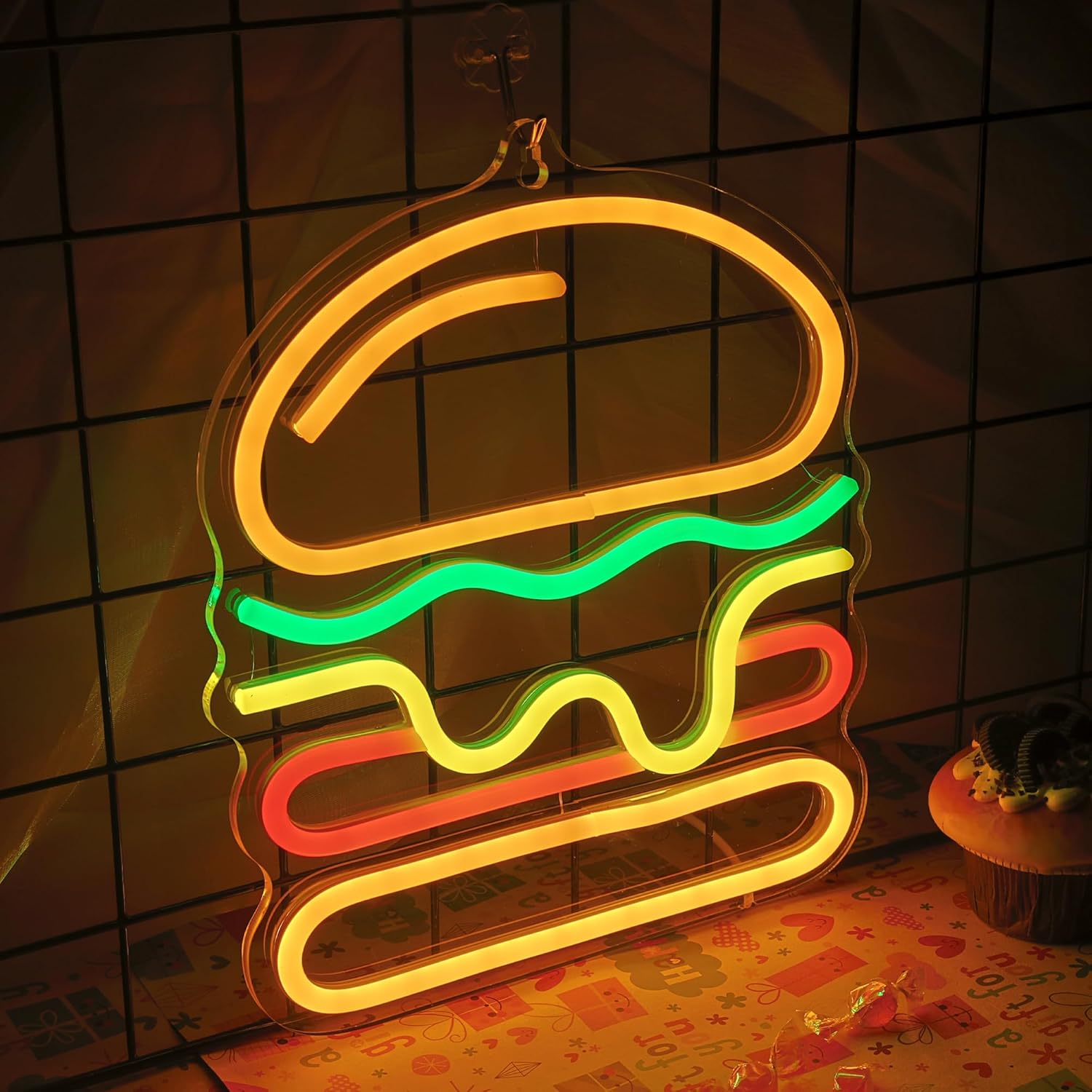 Burger Neon Sign with Layered  - Commercial Kitchen Walls incelemesi ve fiyatı