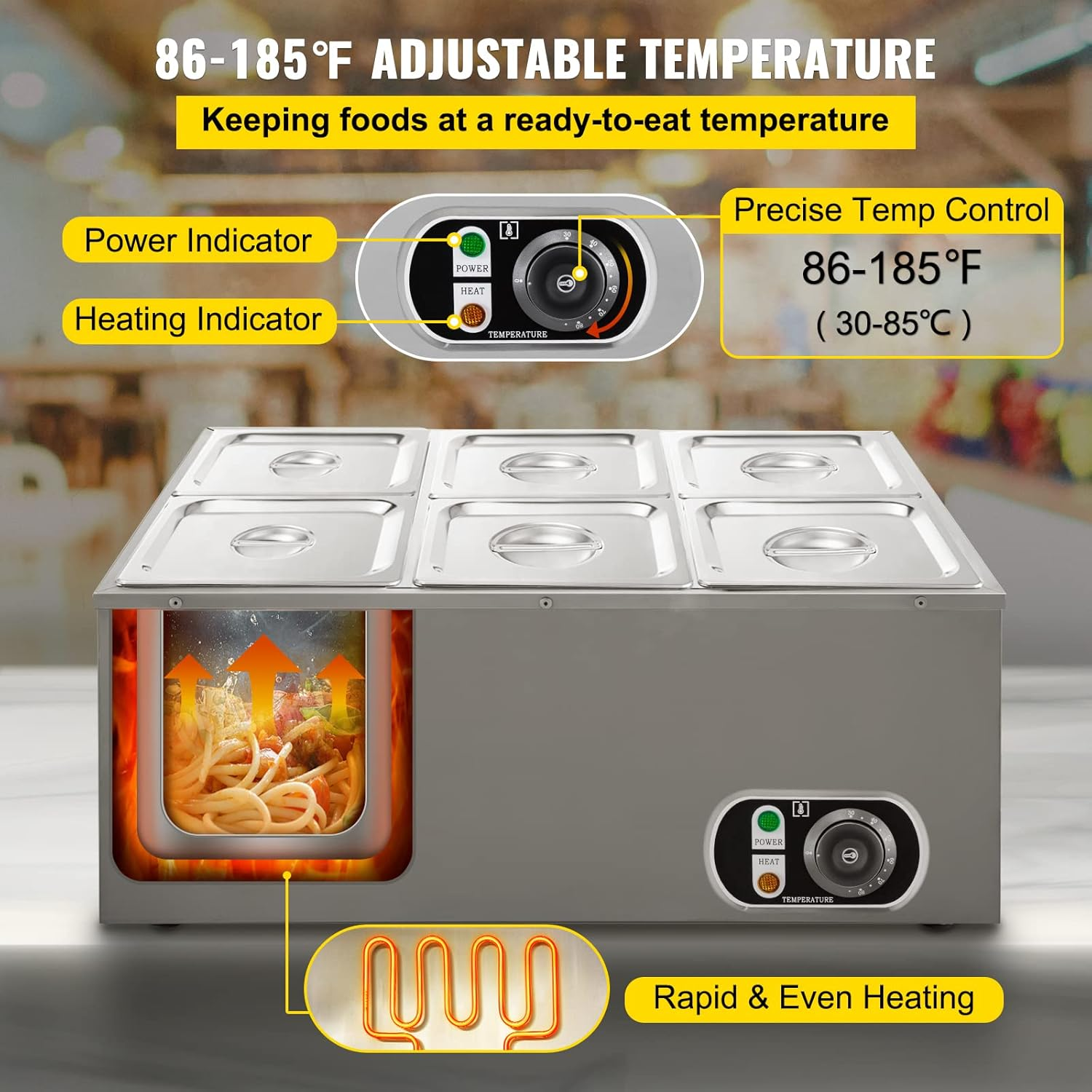 6 Tanks Commercial Bain Marie  - Bain Marie Food Warmer incelemesi ve fiyatı