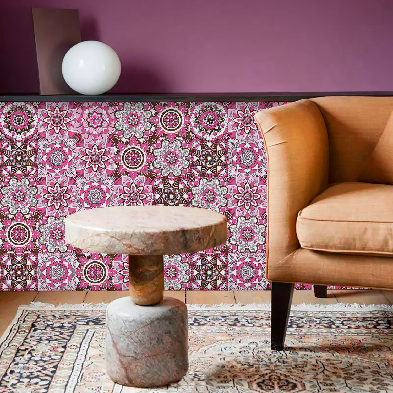Pink Mandala Vintage Decor Til - Commercial Kitchen Tiles incelemesi ve fiyatı