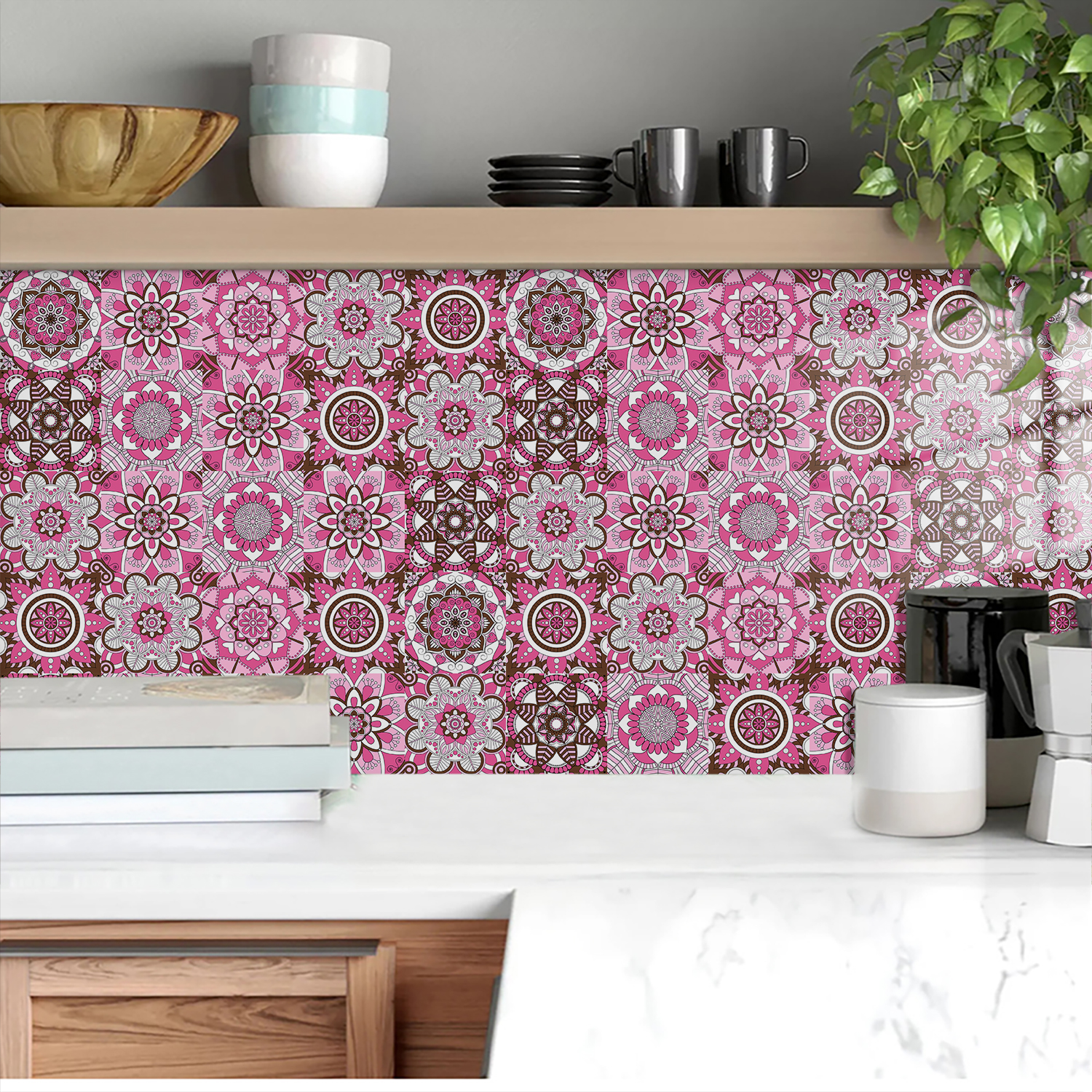 Pink Mandala Vintage Decor Til - Commercial Kitchen Tiles incelemesi ve fiyatı