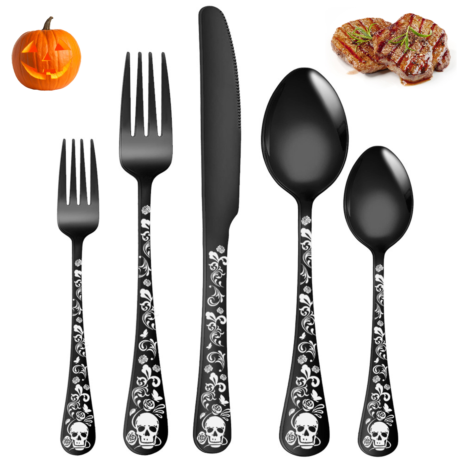 5pcs Skull Pattern Stainless S - Commercial Kitchen Knives incelemesi ve fiyatı