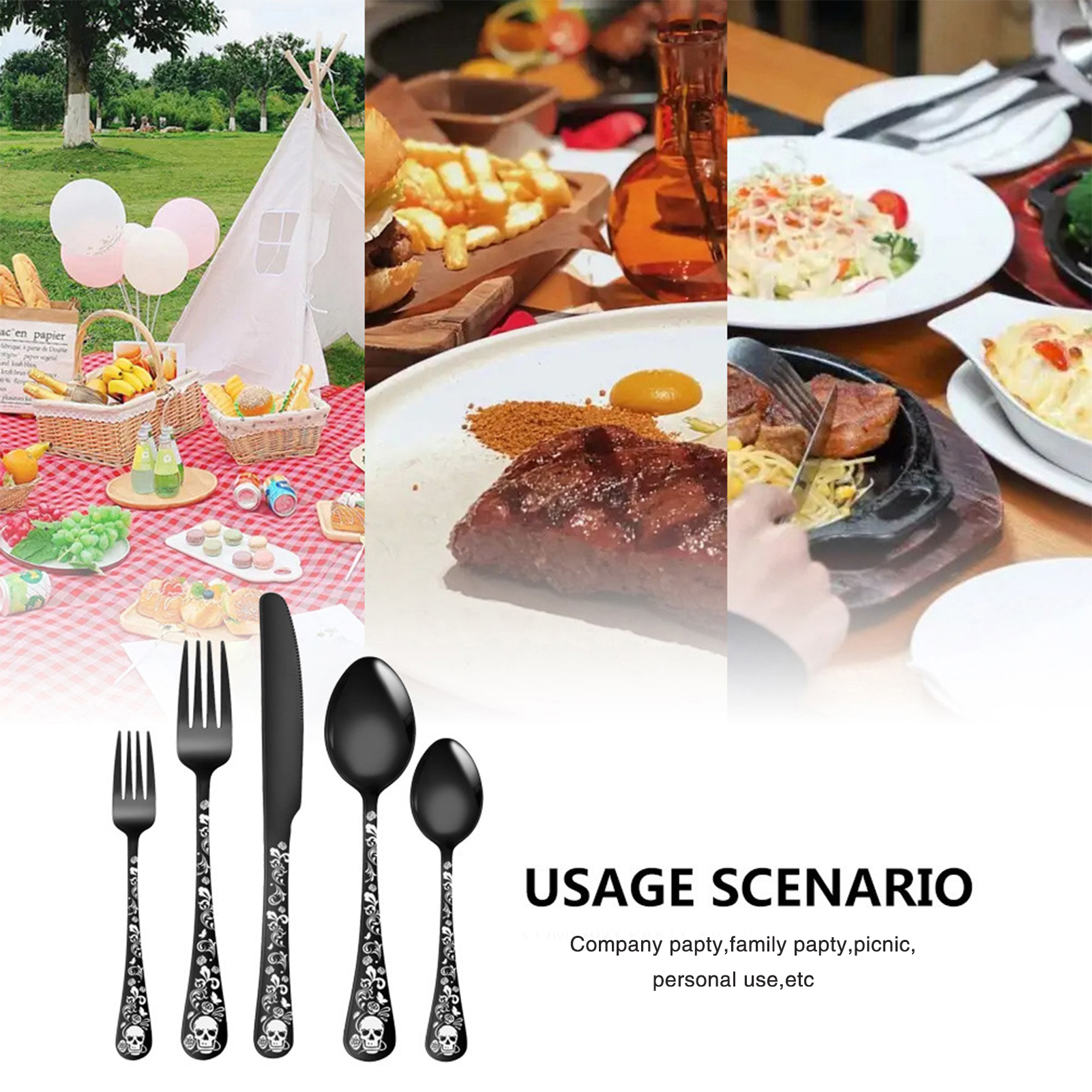 5pcs Skull Pattern Stainless S - Commercial Kitchen Knives incelemesi ve fiyatı