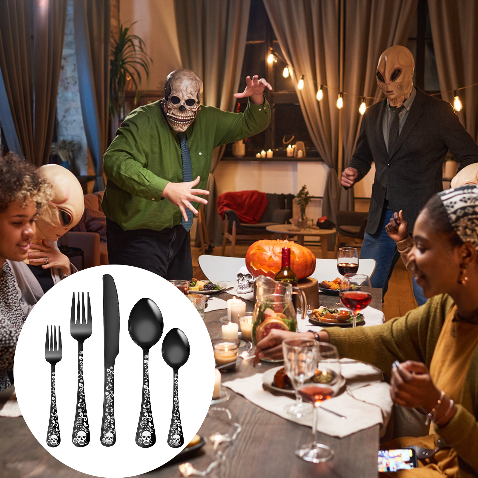 5pcs Skull Pattern Stainless S - Commercial Kitchen Knives incelemesi ve fiyatı