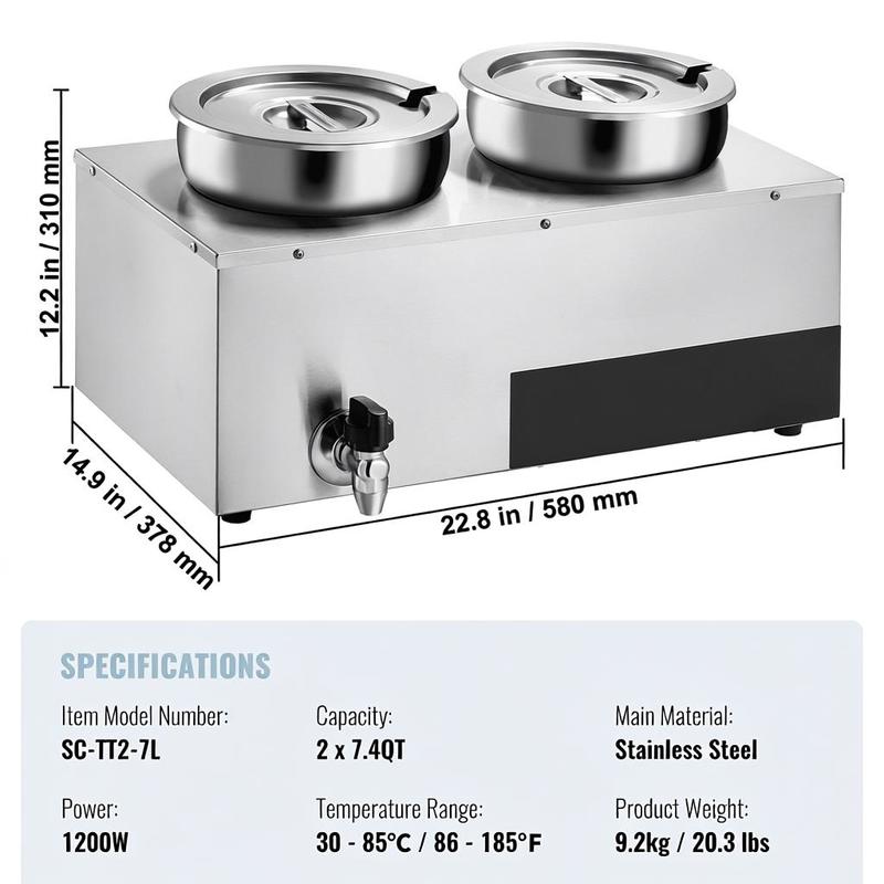 Electric Soup Warmer, Dual 7.4 - Bain Marie Food Warmer incelemesi ve fiyatı